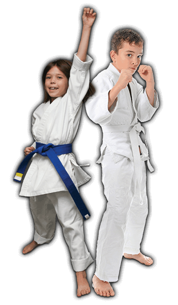 Martial Arts Lessons for Kids in Nanuet NY - Happy Blue Belt Girl and Focused Boy Banner
